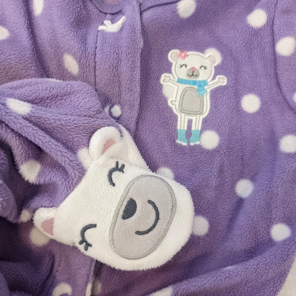 Carter's girls fleece footsie pajamas size 6 months, bundle of 4 animals